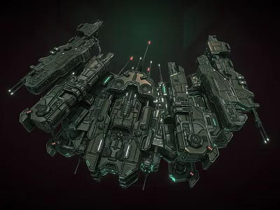 Advanced Futuristic Sci-Fi Spaceship With Intricate Mechanical Structures And Green Lights 3d model