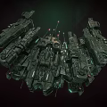 Advanced Futuristic Sci-Fi Spaceship With Intricate Mechanical Structures And Green Lights 3d model