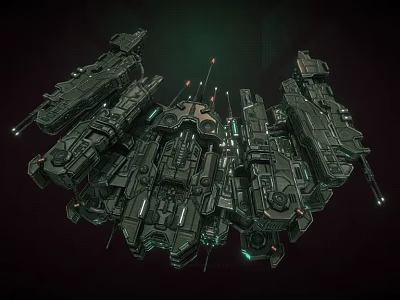 Advanced Futuristic Sci-Fi Spaceship With Intricate Mechanical Structures And Green Lights 3d model