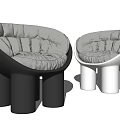 Modern Leisure Chair With Black White Cylindrical Base And Gray Quilted Cushion