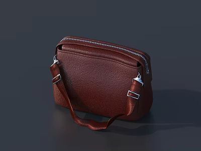 Stylish Brown Leather Shoulder Bag With Zipper Closure And Adjustable Strap 3d model