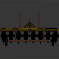 Yellow Frame Agricultural Machinery With Multiple Black Wheels And Metal Structure