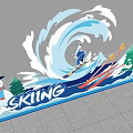 Skiing Themed Decorative Display With Snowman Pine Trees And Skier Figure