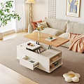 Modern White Coffee Table with Lift Top Storage Drawers and Wooden Surface