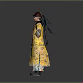 Traditional Chinese Yellow Dragon Robe Clothing With Red Top Hat And Outstretched Arms