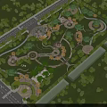 Scenic Park Landscape With Winding Paths Green Trees And Circular Lawn Areas