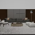 Modern Gray Sofa Set With Throw Pillows White Chairs Ottomans Coffee Table And Floor Lamp 3d model