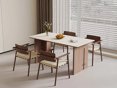 Modern Solid Wood Dining Table Set With Four Padded Chairs For Comfortable Home Dining Environment 3d model