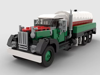 Vintage Green White Red Building Block Truck Model With Classic Cab And Tank 3d model