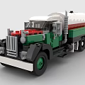 Vintage Green White Red Building Block Truck Model With Classic Cab And Tank