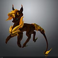 Dynamic Brown Mythical Creature With Flame Like Mane Tail And Blue Eyes