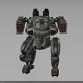 Mechanical Robot Character Design With Armored Exoskeleton Four Legged Frame Red Lights And Worn Armor 3d model
