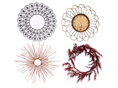 Decorative Wall Decor Collection Featuring Mirror Clock Radiant Design And Wreath 3d model
