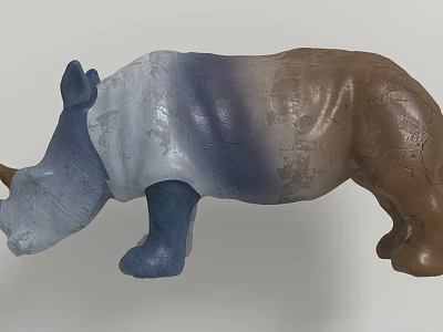 Artistic Decorative Ornament Set With Rhinoceros Figurine And Gradient Blue Gray Brown Colors 3d model