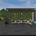 Modern Outdoor Pergola With Metal Frame Canopy Sofa Cushions And Coffee Table