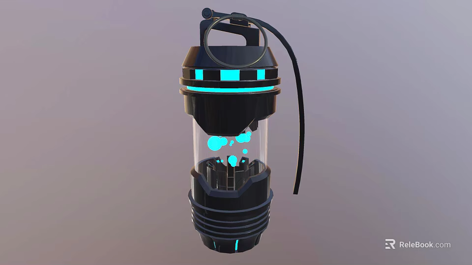 Futuristic Black Device With Transparent Body Blue LED Lights And Hanging Strap 3d model 
