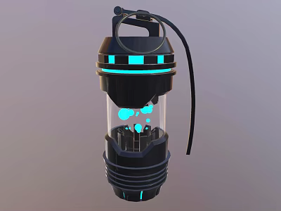 Futuristic Black Device With Transparent Body Blue LED Lights And Hanging Strap 3d model