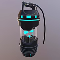 Futuristic Black Device With Transparent Body Blue LED Lights And Hanging Strap