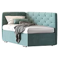 Tufted Backrest Sofa Bed In Teal And Gray With Mattress Blanket And Pillows