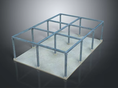 Metal Frame Construction Structure With Support Columns Horizontal Beams And Concrete Base 3d model