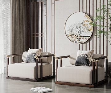 New Chinese Style Single Sofa Single Sofa Combination 3d model