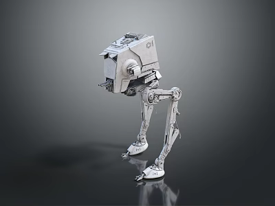Futuristic Sci Fi Robot Character With Long Legs And Square Metallic Body 3d model