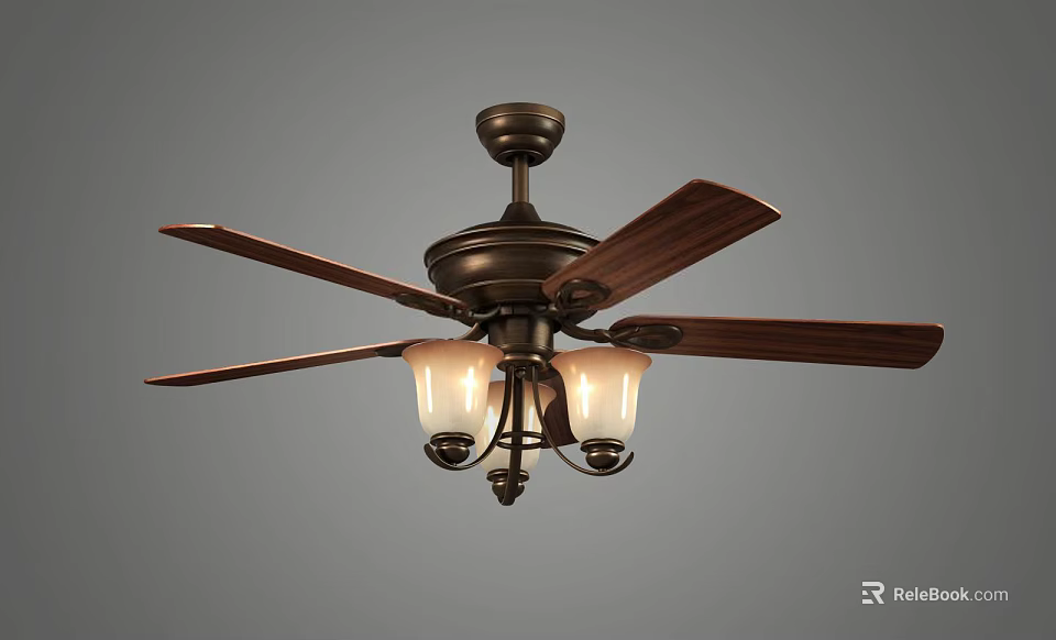 Classic Ceiling Fan With Wooden Blades And Elegant Light Fixtures For Home Decor 3d model 