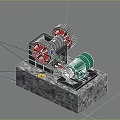 Industrial Equipment Featuring Two Red Wheels Green Motor And Gray Base