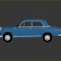 Classic Blue Mercedes Benz Car Model on Glossy Black Surface With Reflection