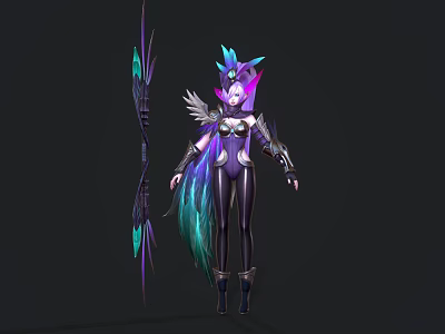 Fantasy Female Character Featuring Mythical Creature Wings Unicorn Horn Purple Blue Hair And Elegant Armor 3d model