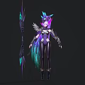 Fantasy Female Character Featuring Mythical Creature Wings Unicorn Horn Purple Blue Hair And Elegant Armor