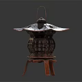 Traditional Candle Lantern With Intricate Lattice Design Pagoda Style Top And Four Legged Base