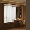 Modern Bay Window Cabinet Interior With Built In Desk Chair And Curtains