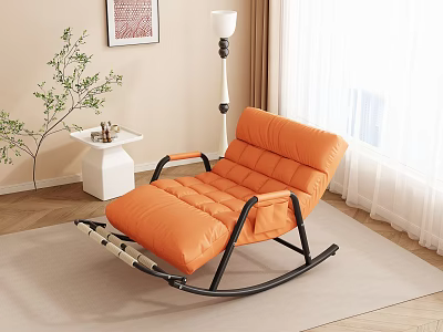 Orange Comfortable Recliner Rocking Chair Indoor With Floor Lamp Side Table Green Plant Curtain 3d model