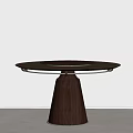 Modern Brown Round Wooden Table With Conical Base And Light Colored Wall 3d model