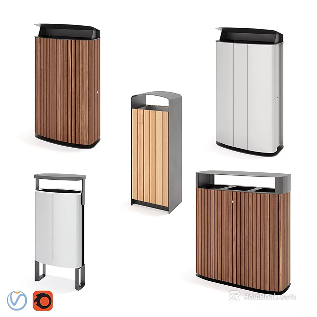 Floor Trash Bins With Various Wooden And Metal Designs For Indoor Spaces 3d model 