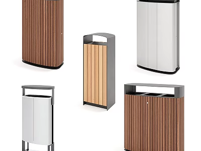 Floor Trash Bins With Various Wooden And Metal Designs For Indoor Spaces 3d model