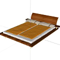 Modern Wooden Double Bed With White Pillows Yellow Blanket And Metal Legs