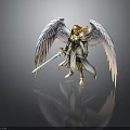 Mythical Angel Character In Armor With White Feathered Wings Golden Hair And Sword