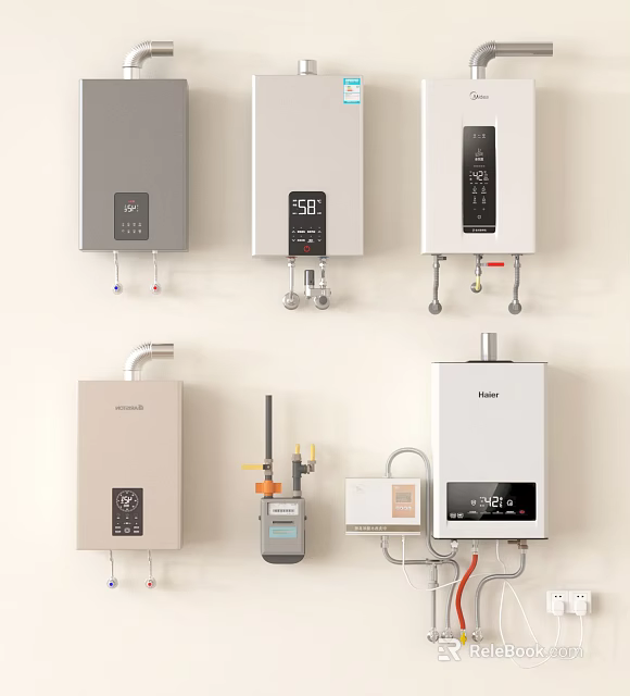 Various Wall Mounted Water Heaters With Digital Display And Temperature Control 3d model 