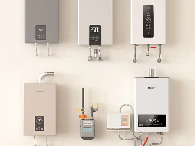 Various Wall Mounted Water Heaters With Digital Display And Temperature Control 3d model