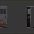 Metal Gate With Red Stripes Grid Design Double Doors One Open One Closed