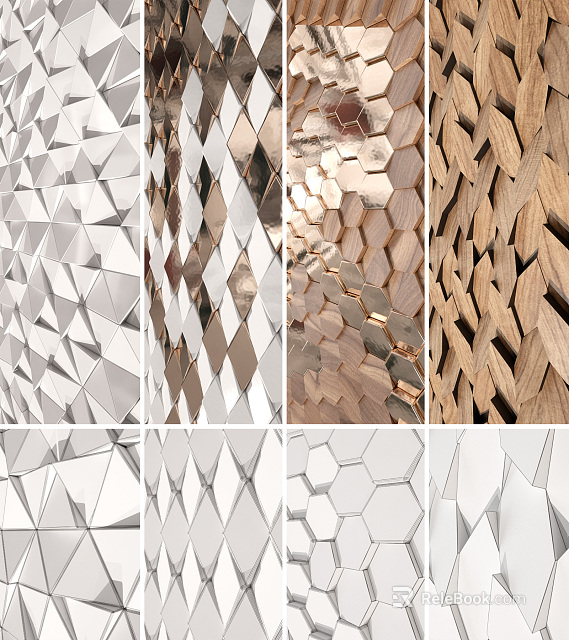 Modern Wall Design with Geometric Patterns Various Materials and Textures for Interior Spaces 3d model 