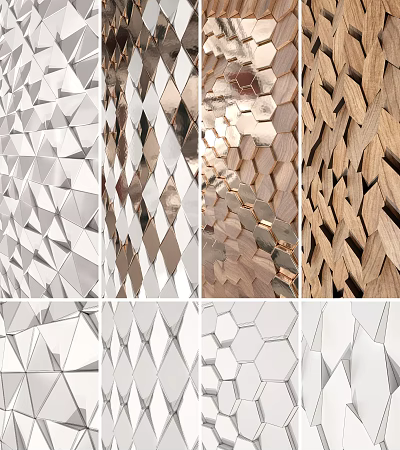 Modern Wall Design with Geometric Patterns Various Materials and Textures for Interior Spaces 3d model