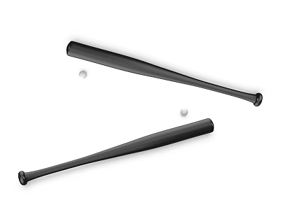 High Quality Sports Equipment With Two Black Baseball Bats And White Baseballs 3d model