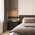 Modern Minimalist Bedroom Interior With King Bed Nightstands Framed Picture And Ceiling Light Strips