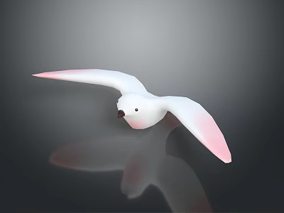 White Bird Flying With Pink Wing Tips Against Gray Background And Reflection 3d model