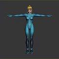 3D Rendered Female Character In Blue Bodysuit With Yellow Hair And Outstretched Arms