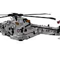 Military Camouflage Helicopter With Black Rotors Royal Air Force Insignia And Fuselage Windows