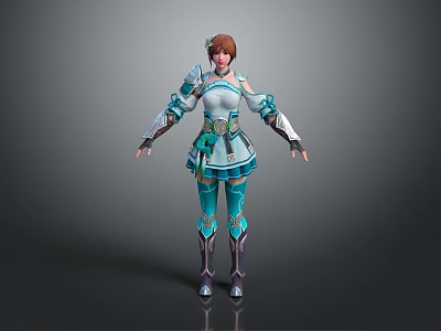 Game And Movie Character With Brown Short Hair Blue And White Outfit Armor Elements Fantasy Style 3d model
